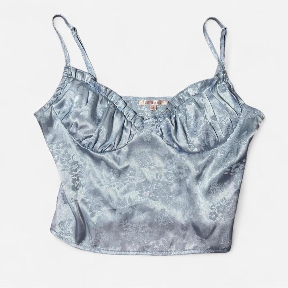 Lottie Moss Blue Satin Corset Top Butterfly Floral Jacquard Camisole Small